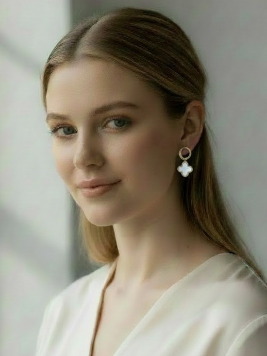 Jewelry - 14K Gold Plated White Clover Crystal Drop Earrings